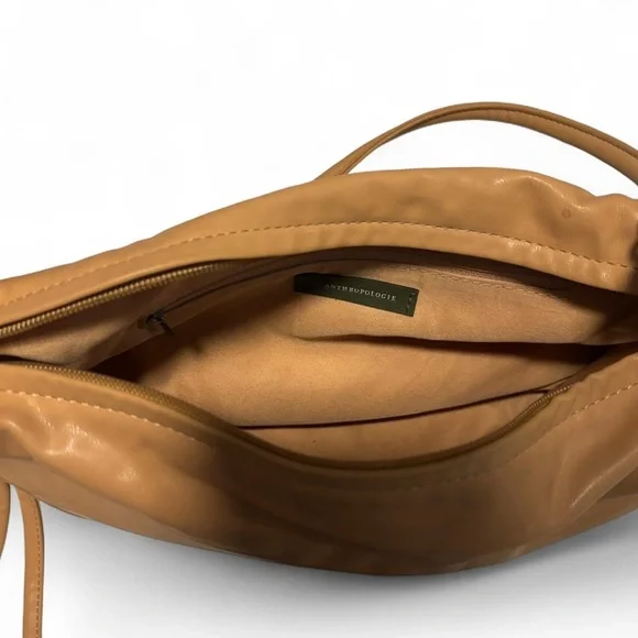 Anthropologie Tan Faux Leather Shoulder Bag Slouchy Hobo Boho Minimal Knot Strap - Picture 6 of 7